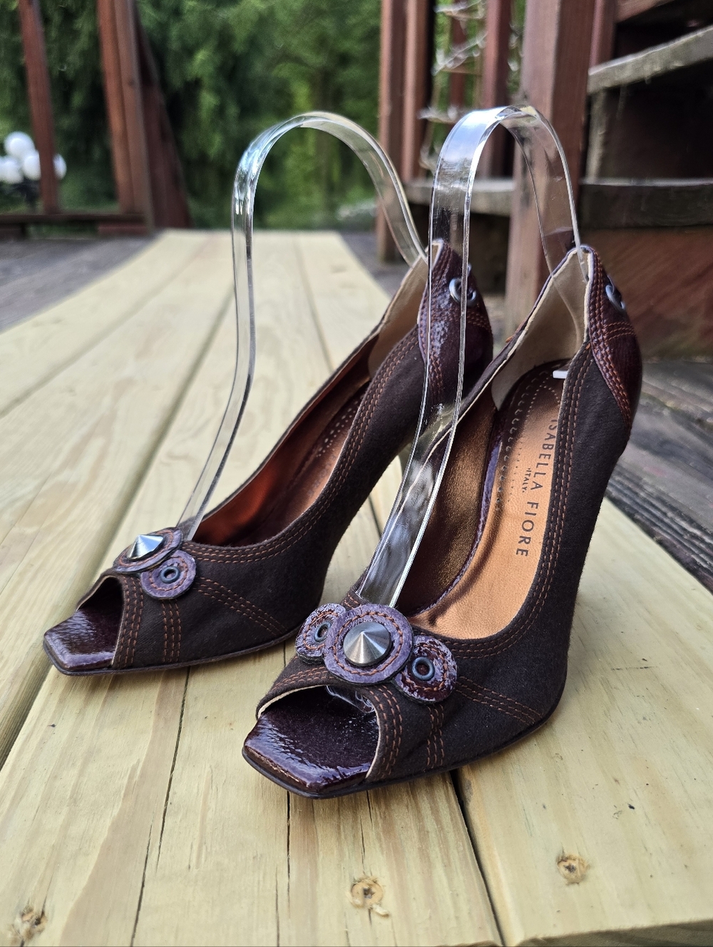 Vtg Isabella Fiore, Hollie, Coffee Brown Leather, Wool Heels, Bohemian, Sz 7M